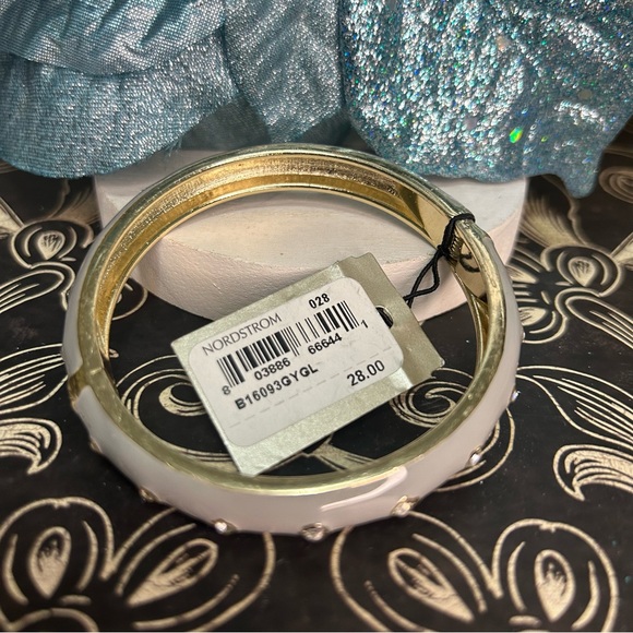 NWT Nordstrom Sequin Bracelet Grey and Gold with Rhinestones Open Clasp - Picture 4 of 6